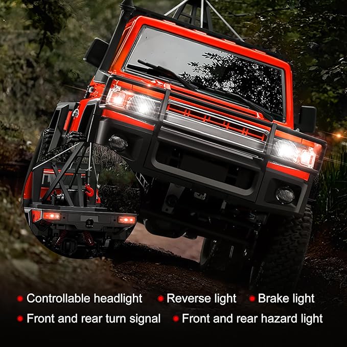 MN-82T RC Rock Crawler 1:12 Scale 4WD Upgraded RC Truck with Crane Hook 2.4Ghz Off Road Toy Pickup Truck with Lights All Terrain Wrecker Vehicle for Teen Adults (Red)