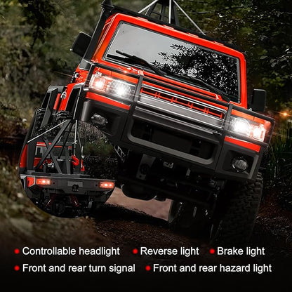 RC Crawler 1:12 Scale New Upgrade MN82-T RC Truck Crane 4WD LC79 Off Road Remote Control Pickup with Lights All Terrain Wrecker Vehicle for Teens Adults (Red)