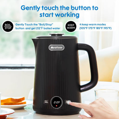 Arofeer® 1.7L(57oz) Large Electric Kettle Temperature Control, 7+Cups Electric Tea Kettle for Coffee&Tea, 2 quarts Big Hot Water Kettle Electric with,1200W,Keep Warm-Black