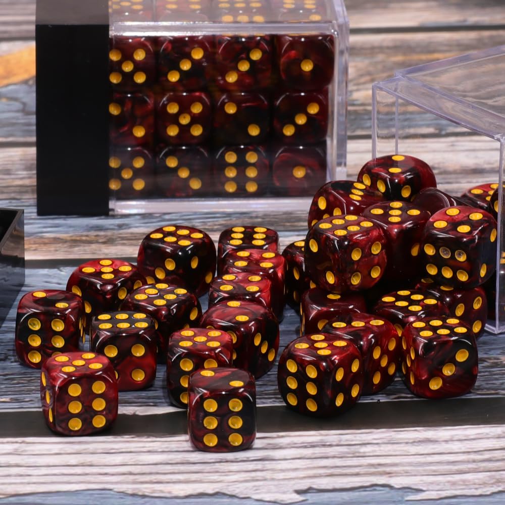 36 of Pack 12MM 6 Sided MINI Dice Set,Two Colours D6 Game Dice Set, 6 Sided Standard Dices for Yahtzee, Bunco or Teaching Math,with Portable Plastic Box(Dark Red+Black)