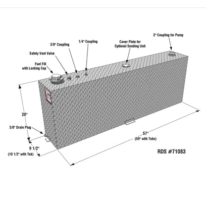 RDS MFG INC 71083 Rectangular Auxiliary/Transfer Fuel Tank - 45 Gallon Capacity