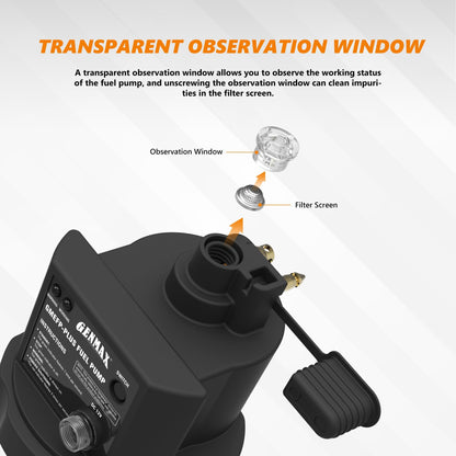 GENMAX 12V DC Electric Fuel Pump with Auto Start-Stop Sensor, auto Liquid Transfer Pump for E15, E85, Gas, Diesel & More，with Overfill Protection(GMEFP-PLUS)