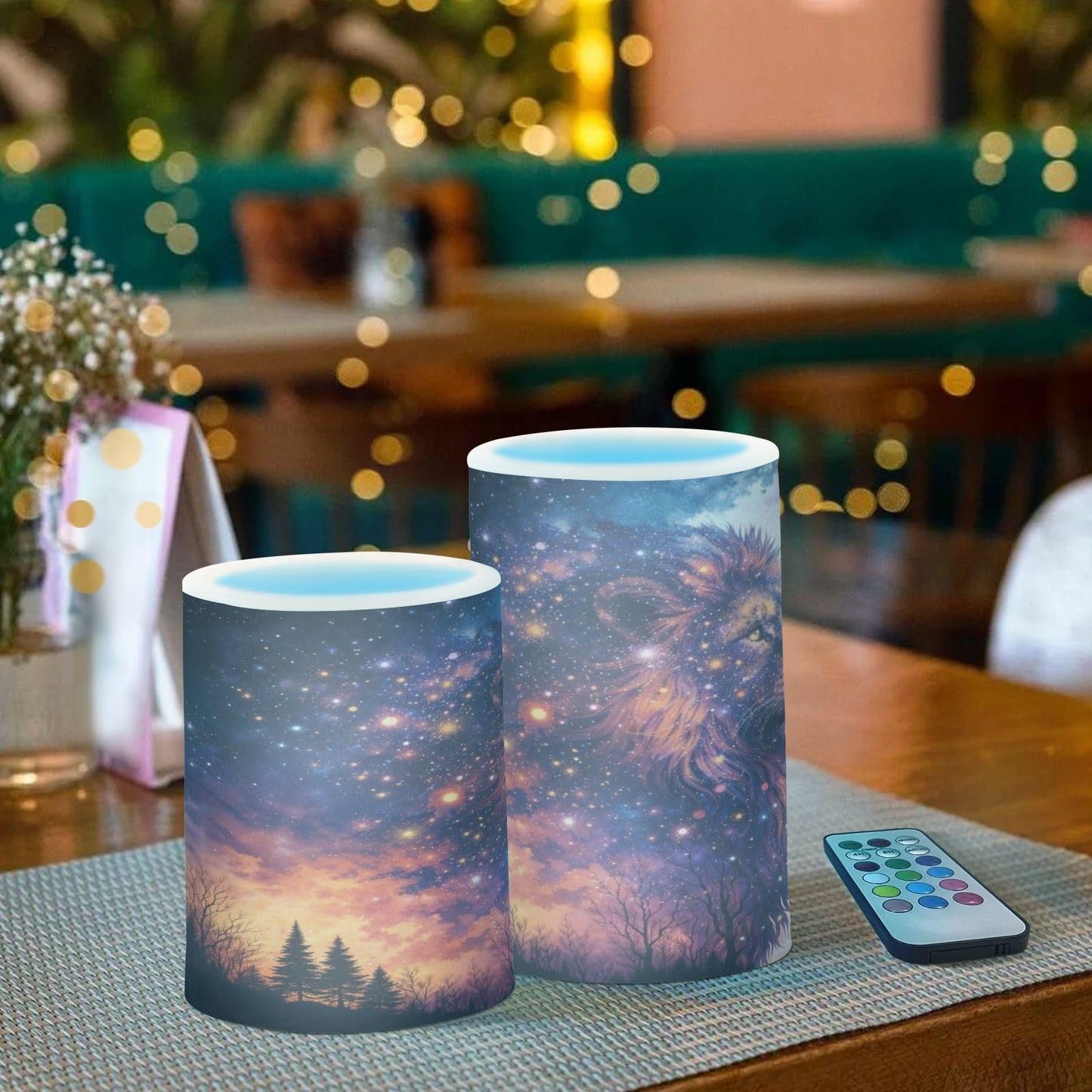 KGLDSNM Cool Galaxy Lion LED Flameless Flickering Candle with Remote Timer Battery Operated for Indoor Outdoor Party Holiday Home Decor 2 Pack