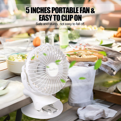Portable Clip Fan Battery Operated,3 Speeds USB Rechargeable Mini Table Fan with Strong Airflow,360°Rotation Ultra Quiet Personal Desk Fan for Home Office Bedroom Dorm Stroller Camping(White)