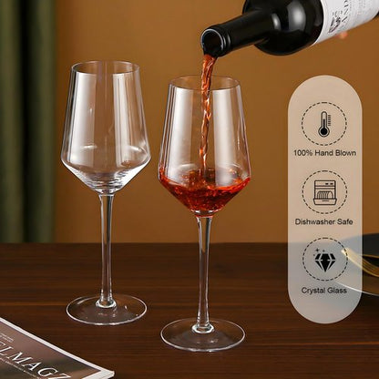 Hand Blown Red Wine Glasses Set of 4 – Premium Crystal Wine Glasses With Long Stem 14 oz – Daily Use, Unique Wedding Anniversary or Birthday Gift – Ideal for Restaurants, Home Bar