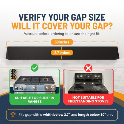 30” Slide In Range Gap Filler Kit, Slide-In Range Rear Gap Filler & Range Trim Kit, Universal Stove Gap Cover Between Stove and Wall Guard, Aluminum Cooktop Trim Kit for Whirlpool & Most Brands, Black
