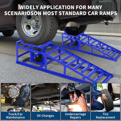 Hydraulic Car Ramps 2 Pack, 11000 Lbs Heavy Duty Steel Car Ramps with Hydraulic Jack, Adjustable Lift Height 9.8"-15", Auto Ramp for Oil Changes, Home Garage, Vehicle Truck Repair, Blue
