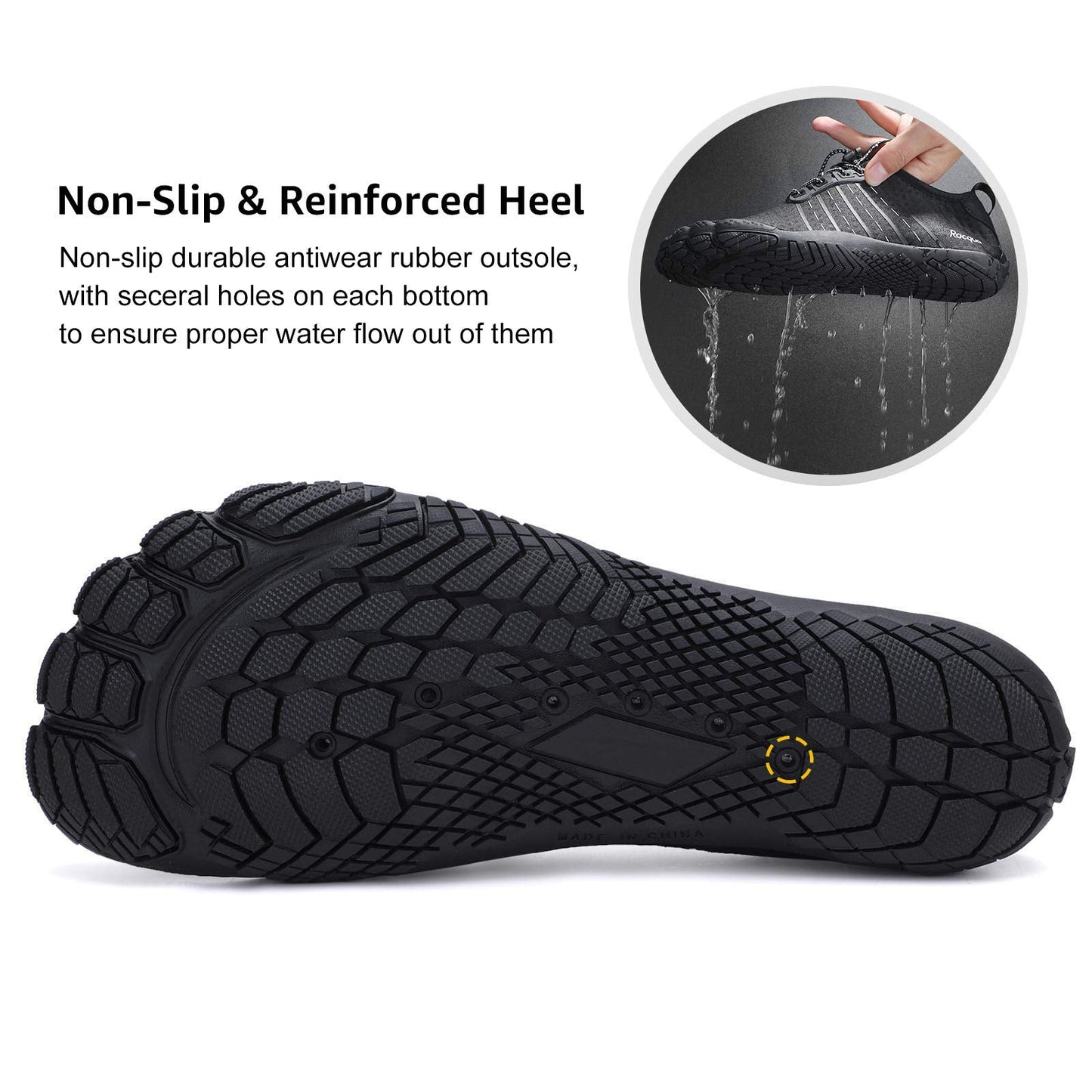 Racqua Water Shoes Quick Dry Barefoot Beach Aqua Sport Swim Surf Pool Hiking Diving Walking for Men Women Black 11 W/10 M