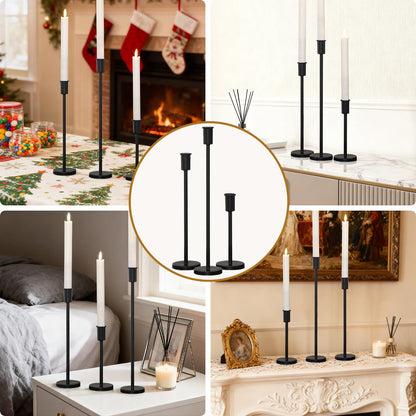 UPPER DECOR Matte Black Pillar Candle Holders - Set of 3 Heavy Decorative Iron Candlestick Stands for Table Centerpiece, Wedding, Dining, Party Candle Stick Holders