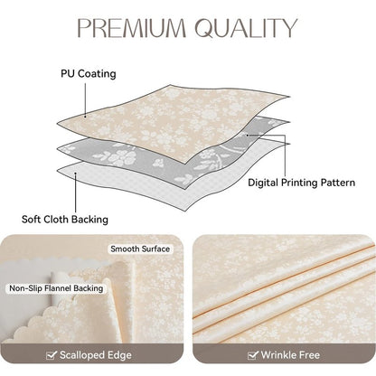 Romanstile Vinyl Tablecloth Rectangle, 100% Waterproof Outdoor Heavy Duty Thick Table Cloth with Flannel Backing, Wipeable Plastic PU Table Cover for Picnic Dining Party (Rose Beige, 60 x 84)