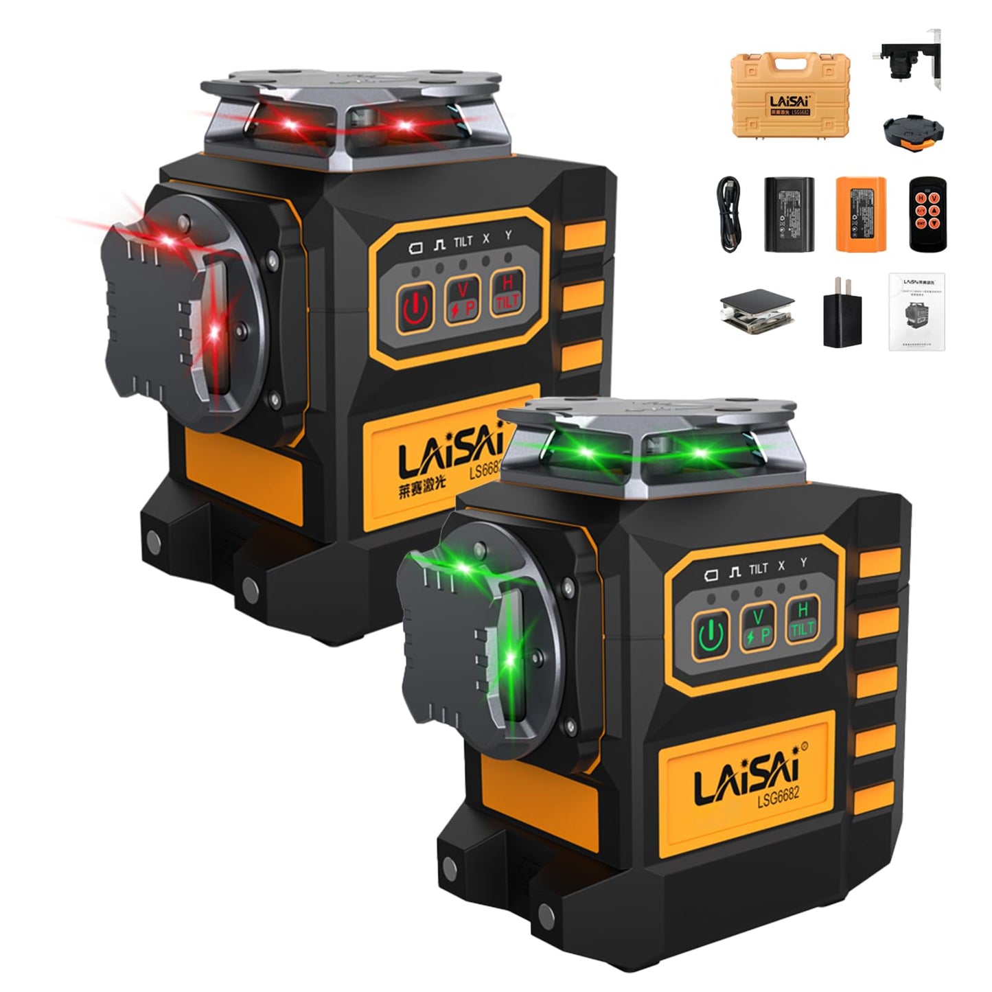 LAISAI 3x360° Green Beam Electronic Self-Leveling Laser Level,Metal Rotating Window Frame Anti-Shake,Remote Calibration & Slope Adjustment,High Precision ±0.2mm/m(Laser:Class II, <5MW)