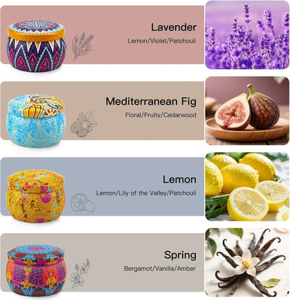 Candle Gift Set Bundle for Women, 2 Sets of 4 Scented Candles (8 Total), 8% Essential Oils, 240H Long Burning Aromatherapy Candles for Home