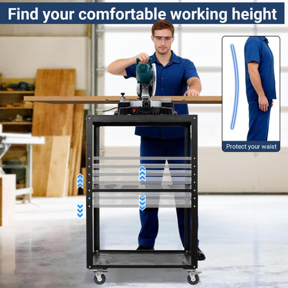 Eastrexon Planer Stand, 27.6" x 24" Tabletop, 31"- 44.7" Height Adjustable, 550 LBS Capacity Planer Table with 4 Stable Casters & Storage Space, for Most Planers, Saws, Bench-top machines, Power Tools