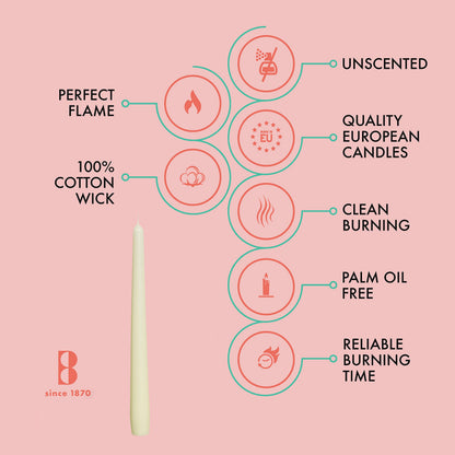 BOLSIUS Unscented 10-Inch Ivory Dinner Candles, 4-Pack - 8 Hour European Quality, Smokeless