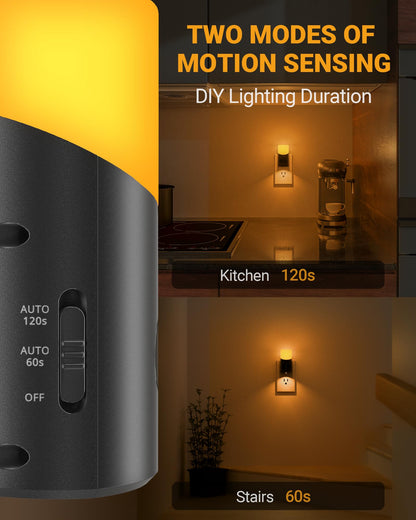 Lyridz LED Night Lights Plug into Wall with Motion Sensor, 1-150LM Dimmable Plug-in Nightlight Indoor for Bedroom, Bathroom, Hallway, Stairs, Pet House, Toilet, 2 Pack