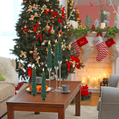 DRomance Christmas Tree Flameless Taper Candles Battery Operated with 10-Key Remote and Timer Real Wax LED Taper Candles 3D Wick Flickering Lifelike Leaves Dinner Xmas Holiday Decoration Set of 4