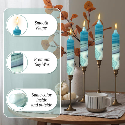 Floral Taper Candles 7inch Unscented Long Chinoiserie Candlesticks Handmade Dripless Marble Candle Sticks for Emergency, Wedding Home Décor Festive Seasons Holiday 4pcs