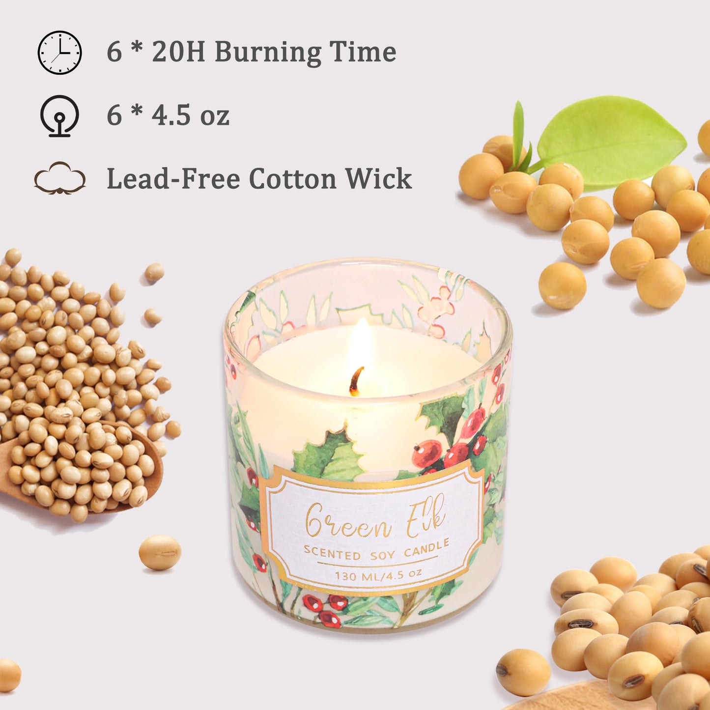 Cafemoon Christmas Jar Scented Candles: 4.5oz Soy Wax Scented Candles, Glass Jar Candles with 6 Fragrances, Aromatherapy Candles for Women, Christmas Gift, Home Decor
