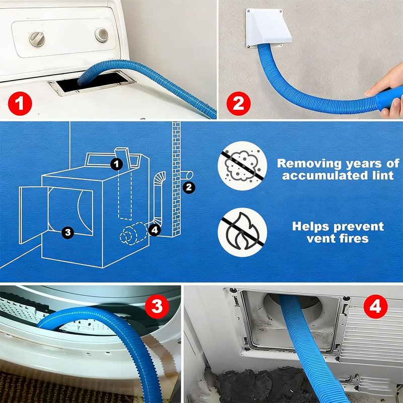 Dryer Vent Cleaning Kit for Vacuum, Universal Dryer Lint Vacuum Attachment with Long Flexible Hose & Brush, Dryer Lint Vac Attachment for Quick Lint Removal, for Most Vacuum Cleaners (1PC)