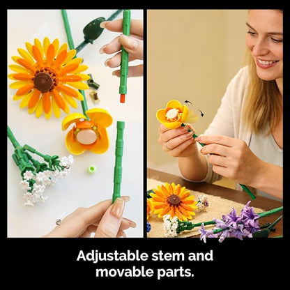 Sunflower Building Blocks Set (1183PCS) - Lego Compatible Flowers for Adults Home Decor for Women &amp Teen Girls Making It an Ideal Gift for Valentine's Day &amp Mother's Day.