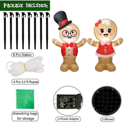 Joliyoou Christmas Inflatable Decoration, 5FT Set of 2 Blowup Welcome Gingerbread Man Couple, Adorable Xmas Inflatable Ginger Bread Man for Winter Holiday Garden Yard Lawn Outdoor Indoor Decor