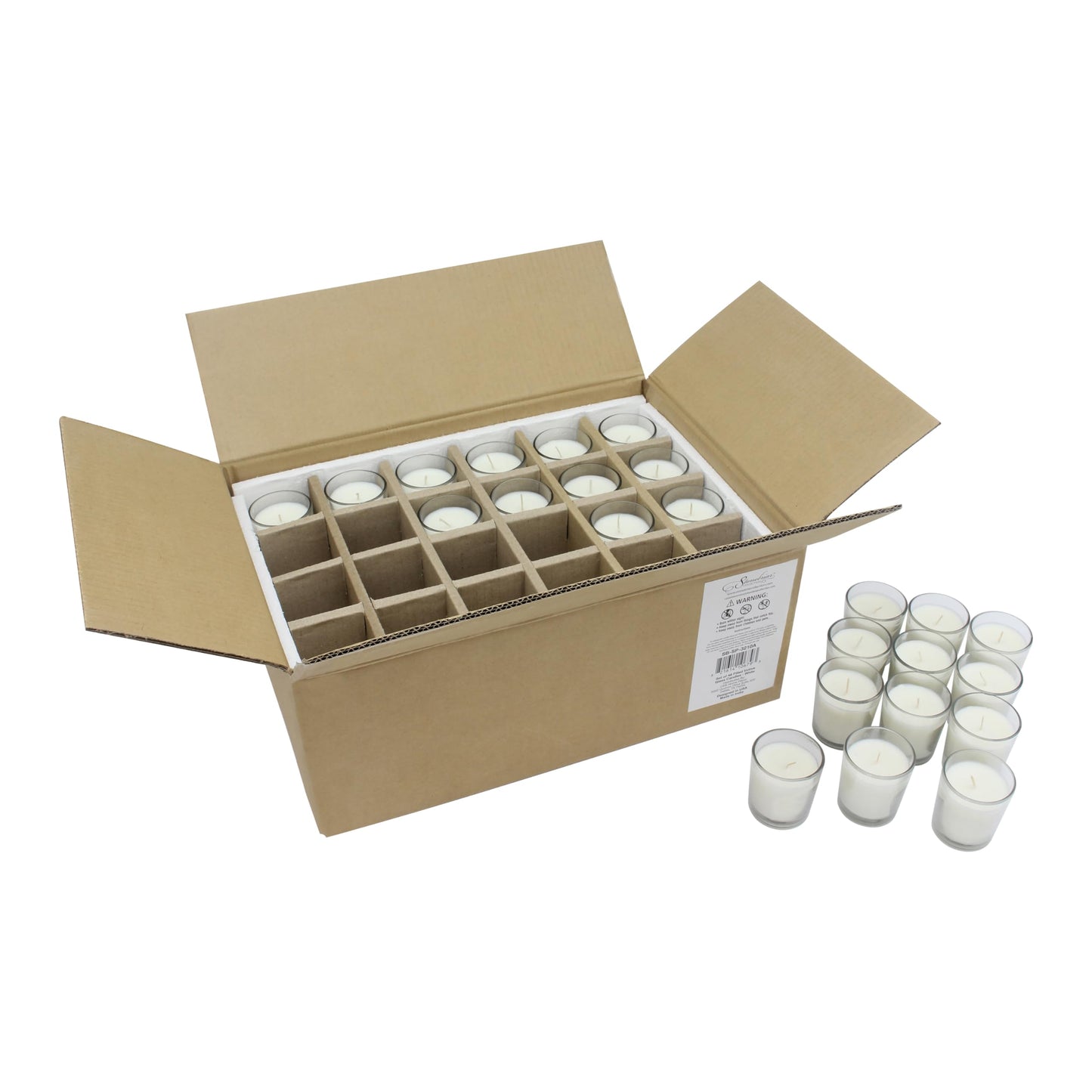 Stonebriar SB-SP-3210A 15 Hour Long Burning Unscented Wax Filled Votive Holders & Bulk 48 Pack Unscented Smokeless Long Clear Cup Tea Light Candles