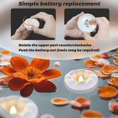 24PACK Flameless LED Floating Candles, 3'' Battery Operated Plastic Flickering Waterproof Tealights for Cylinder Vases, Centerpieces at Wedding, Party, Pool, Holiday (Warm White)