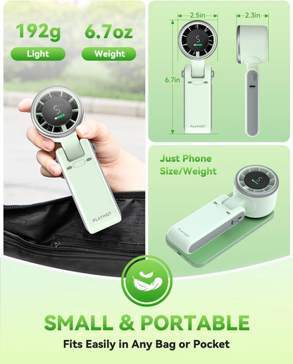 PlayHot Portable Handheld Turbo Fan - 5-Speed Wind, Battery Operated, 12-Hour Runtime | 3-in-1 Cooling Fan (Green)