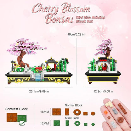 Cherry Blossom Tree Building Set Japanese Sakura Bonsai Block Flowers House Mini Bricks Building Kit Home Office Decoration Creative Toys Gift for Adults Teens Children Kids 8+ 1008 pcs