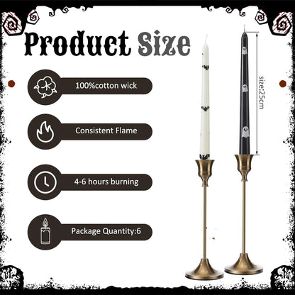 Conelist 6 Pcs Taper Candles 10 Inch Candle Sticks for Bachelorette Bridal Wedding Party Baby Shower Table Cake Decor(Butterfly Bat and Ghost,10 Inch,Black and White)