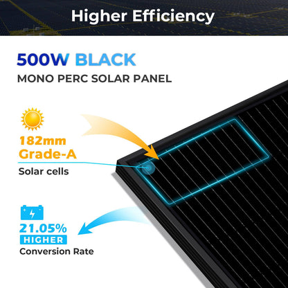 SUNGOLDPOWER 10PCS 500W Solar Panels Monocrystalline UL 61730, Grade A Solar Cell, Waterproof IP68, High Efficiency Solar Panel On/Off Grid Supplies for RV, Tiny house, Marine, Household (Total 5000W)