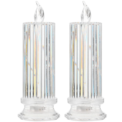 Beavorty 2pcs Electronic Candle Light Electric Candle Stick Artificial Candlestick Long Burning Taper Candle Glitter lamp Memorial Candles Flameless Candle Light Window Plastic Romantic