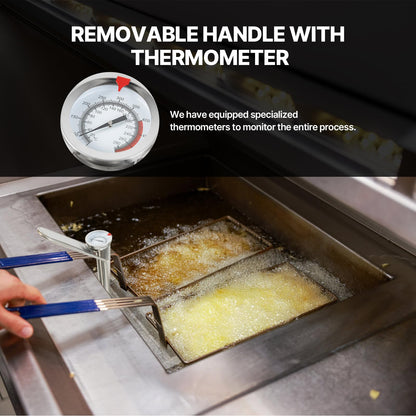 KodMtiz Commercial TK45 Deep Fryer Filter, 13.5" x 13.5" 304 Stainless Steel Filter Screen with Thermometer, Extend Oil Life by 40%, 550 Micron Skimmer Fryer Strainer for Kitchens & Restaurants