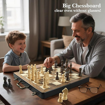 18.5 Wooden Chess Set with HandleChess Sets for Adults Kids Portable Folding Board Games with 4.5 King 2 Extra QueensHandmade Weighted Large Pieces with Storage Slots