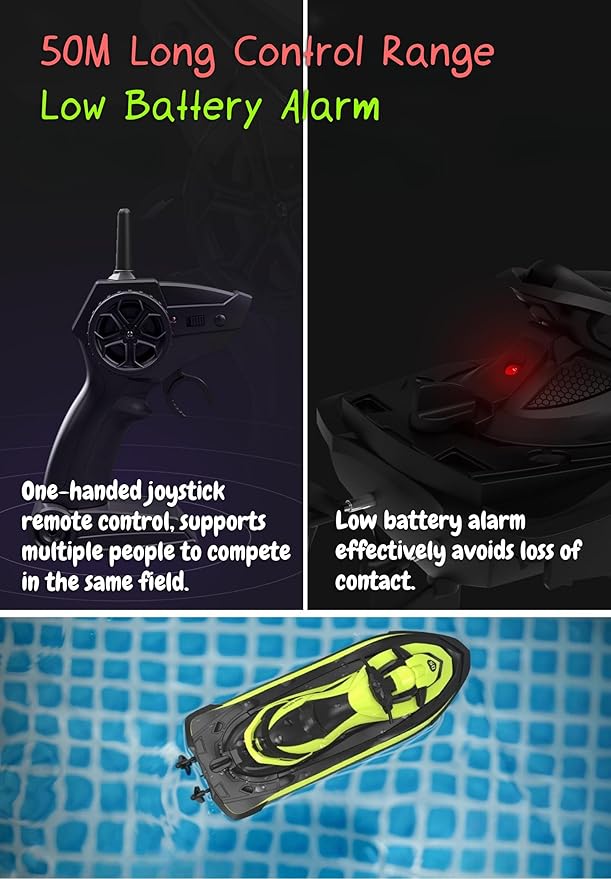 2.4 GHz RC Motorboat for Kids &amp Adults 10 km/h High-Speed Dual-Motor Electric Racing Jet Ski Toy 50 m Range 20 min Play Low-Battery Alarm Pool &amp Lake Ready (Blue)