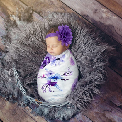 R HORSE Newborn Baby Swaddle Blankets Headband Sets Including 2 Pack of Floral Pattern Receiving Blanket & Headband for Baby Shower Newborn Gift (0-3 Months)
