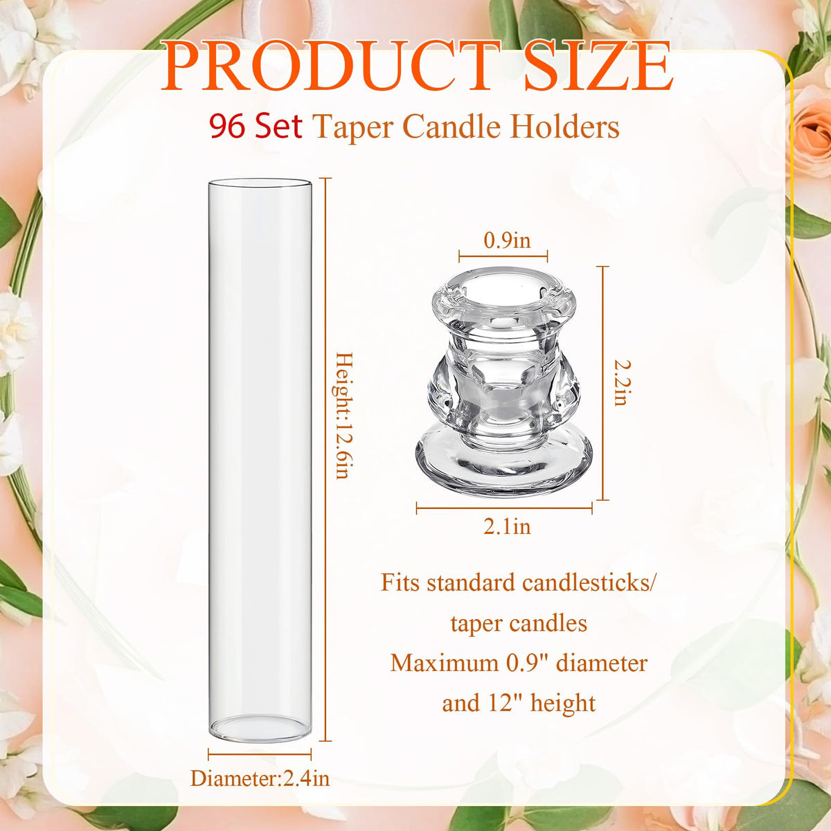 Teenyyou 96 Set Glass Hurricane Candle Holders Bulk 12.6" Open Ended Glass Candleholder Tube Shape Bottomless and 2.2" Taper Clear Candlestick Holders for Wedding Table Centerpiece (Clear)