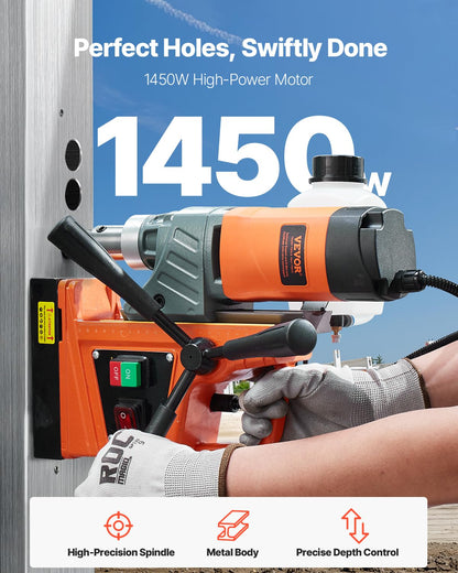 VEVOR Mag Drill Press, 1300W 1.57" Boring Diameter, 2922lbf Power Portable Magnetic Drill, 810 PRM, 11Pcs Drill Bits Electric Drilling Machine for Metal Surface, Industrial and Home Improvement