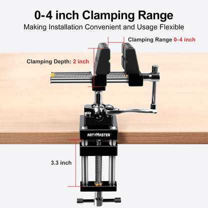 ArtyMaster 360° Rotating Bench Vise with Quick-Release Ratchet Wrench - Versatile Woodworking & Pipe Vise for Home Improvement - 4 Inch Workbench Vise for Carving, Repair & DIY Projects (WT117A)