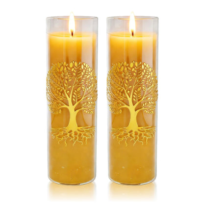 CYSEdge The Tree of Life Pure Beeswax Candles, Single Glass Pack -160-Hour Burn Time, Clean Burning Long-Lasting Eco-Friendly Candle for Meditation, Prayer & Gift Giving