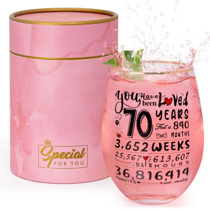 70th Birthday Gifts for Women - Funny 1955 Engraved Ideas for Friend, Sister, Mom - Decorations Present - Time Commemoration Wine Glass 18 oz