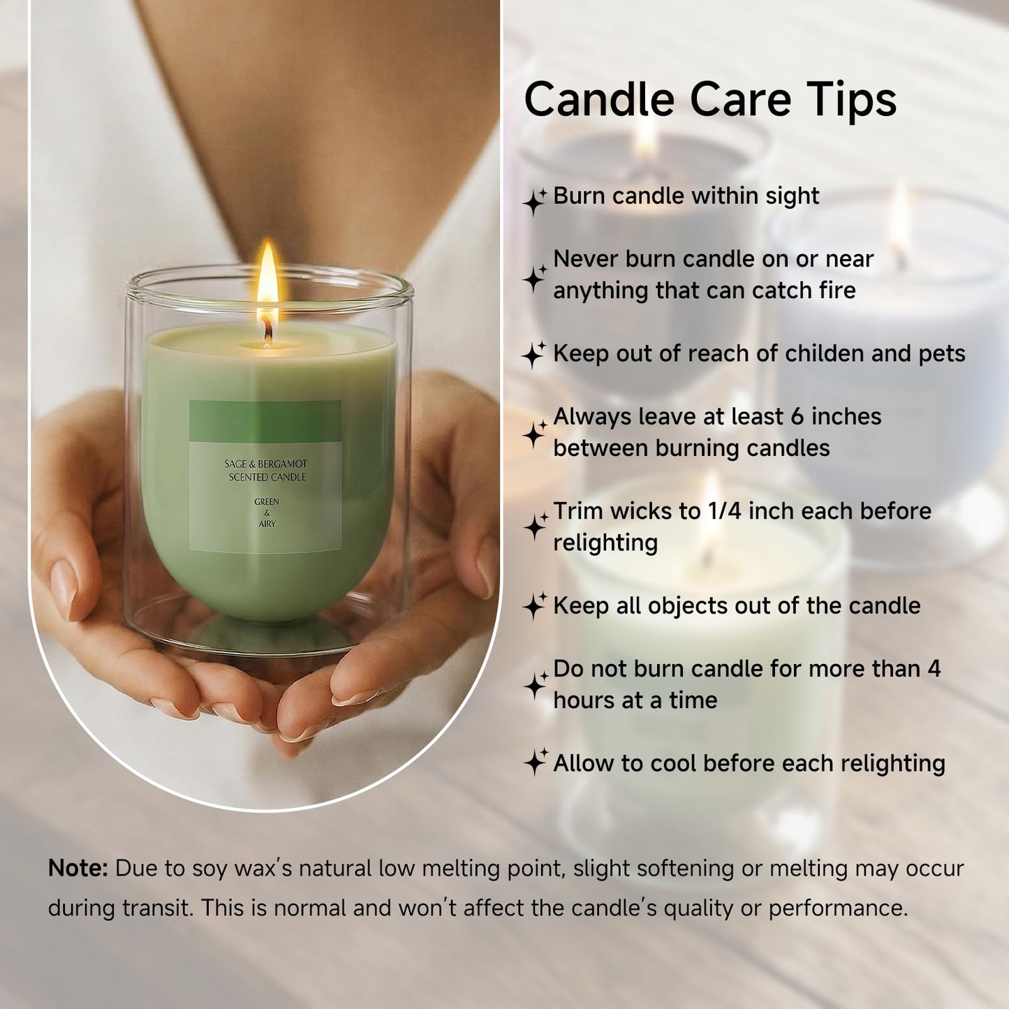 KOIMYSA Sage Citrus Scented Green Candles, Natural Soy Non Toxic Single Wick Aromatherapy Candle for Home Decor, Summer Fragrance