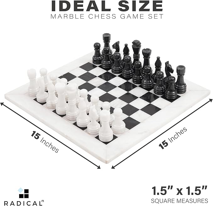 Radicaln Marble Chess Set 15 Inches Handmade White and Black Luxury Board Games for Adults Ideal Marble Chess Board Game Set &amp Chess Pieces for Home Decor