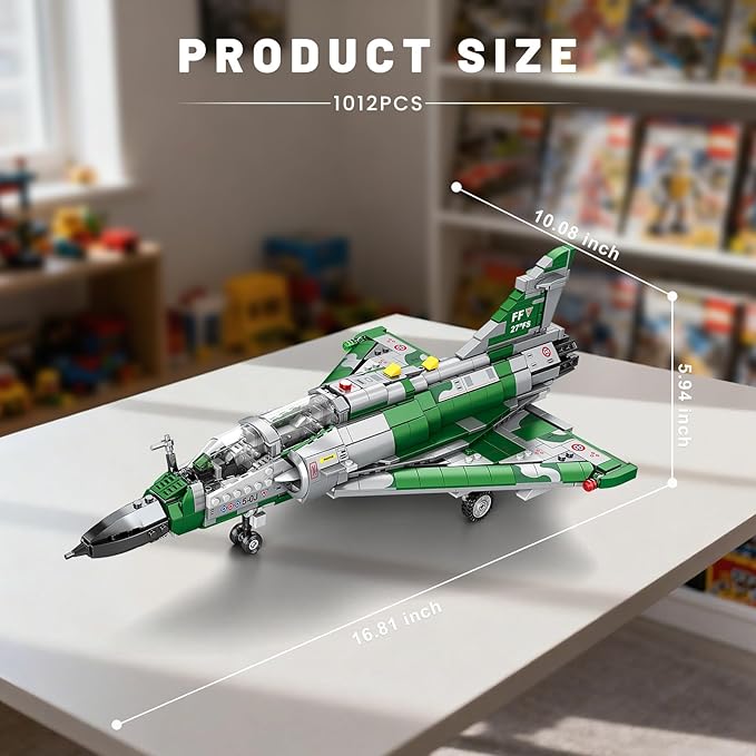 Reobrix Mirage 2000 Fighter Jet Building Kit for Adults and Teens 1012 PCS Military Airplane Model Set STEM Aircraft Toy with Openable Cockpit &amp Retractable Landing Gear Display Collectible Gif