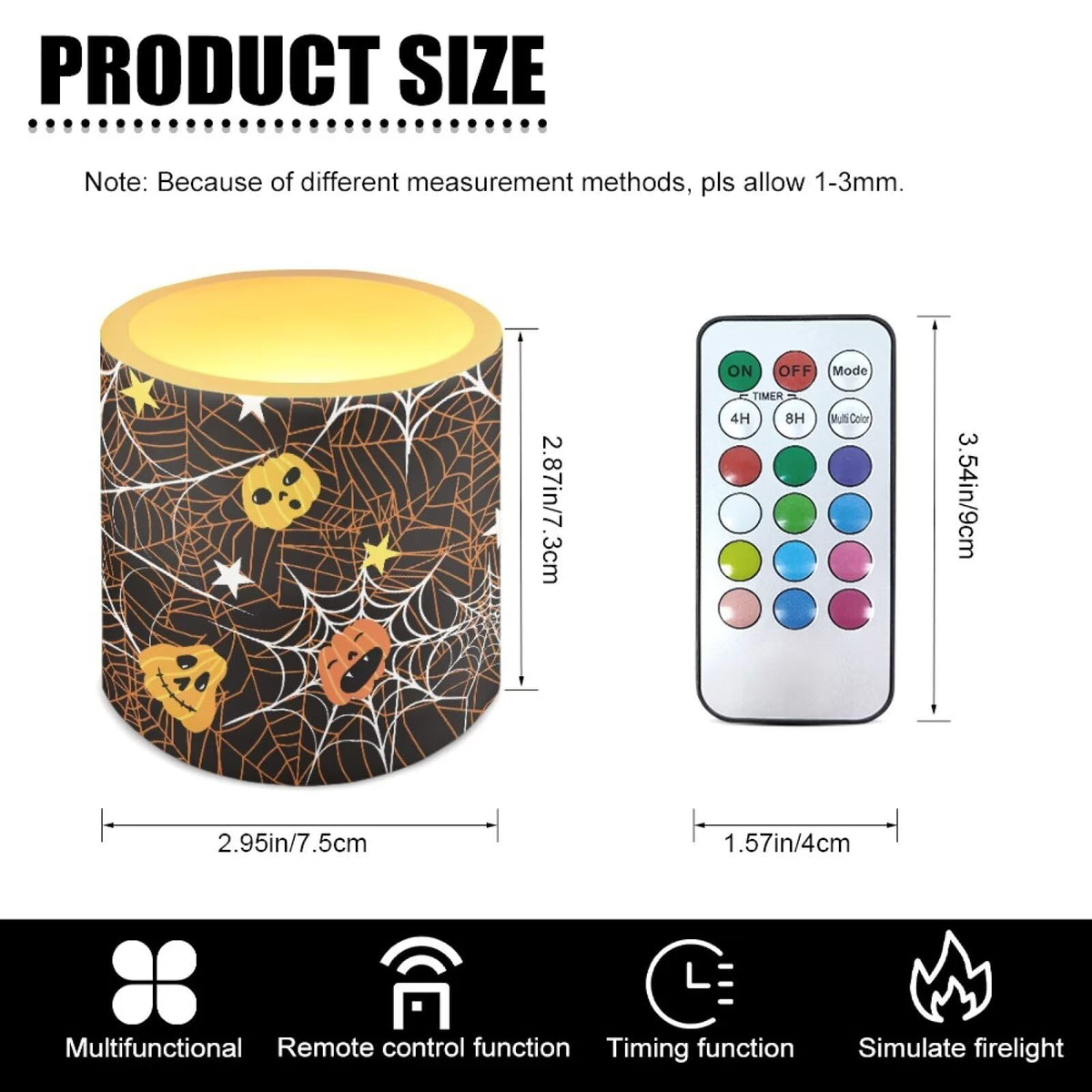 Merkmak 4 Pack Halloween Flickering Flameless Candles with Timers Battery Operated LED Candles with Remote Tea Lights for Trick or Treat Party Home Decorations, Pumpkin Spider Web