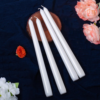 Everymoment White Taper Candles - 4 Pack 10 Inch Candlesticks - Dripless & Smokeless for 8 Hours - Unscented Paraffin Wax - Perfect for Wedding Christmas Halloween Holiday Dinner Table & Home Decor