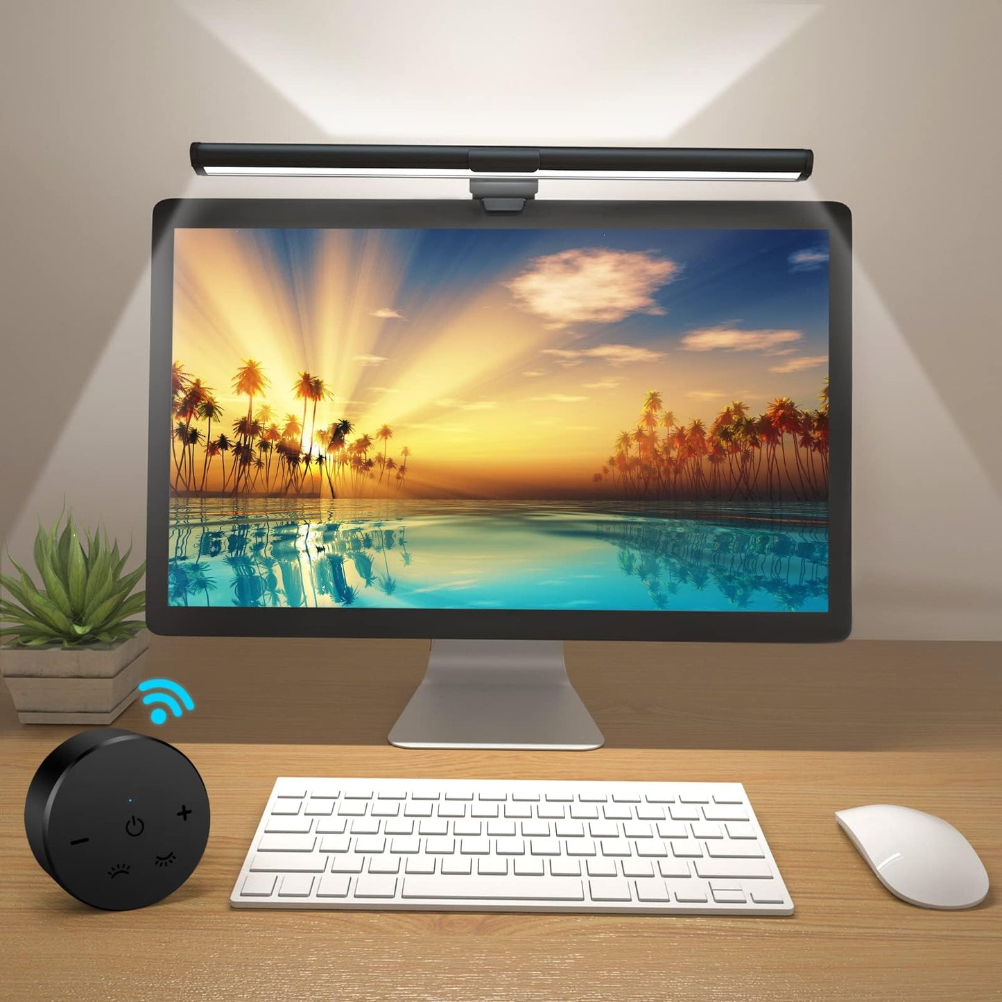 OOWOLF Monitor Light Bar with Remote, Ra95 Computer Monitor Lamp for Eye Caring, USB Reading LED Task Lamp with Dimming, Dimmable Light Bar with Backlight, No Glare Space Saving Home Office Desk Lamp