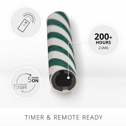 Luminara - Flameless Battery Operated Taper Candle - Candy Cane Green- Pack of 2-1x9.75 - LED Flickering Flame- Realistic Safe for Home Kids and Pets