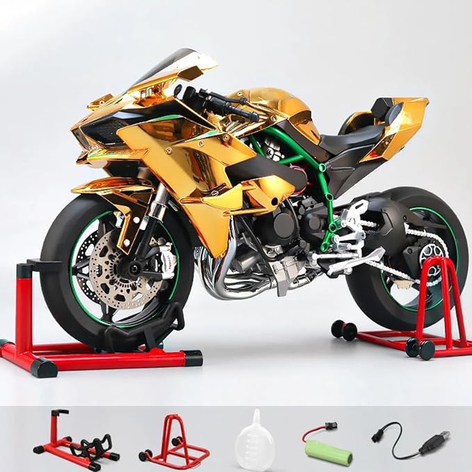 HTLNUZD 1/6 Scale H2R Alloy Diecast Motorcycle with Sound &amp Light Features High Gloss Spray Finish Rubber Tires Premium Collectible Gift (Gold H2R)