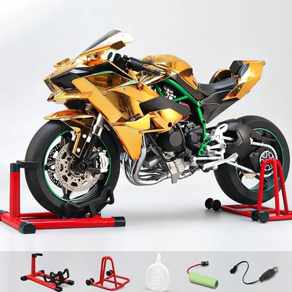 HTLNUZD 1/6 Scale H2R Alloy Diecast Motorcycle with Sound &amp Light Features High Gloss Spray Finish Rubber Tires Premium Collectible Gift (Gold H2R)